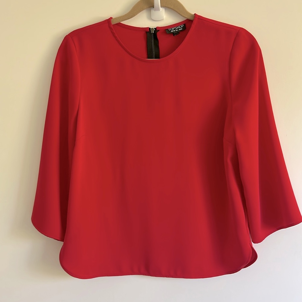 Topshop Red 3/4 Sleeve Boxy Blouse Size 6